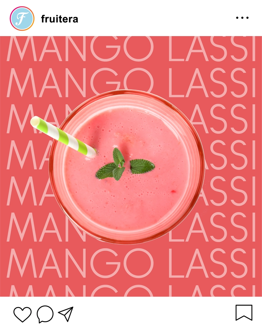 A refreshing glass of Fruitera Mango Lassi topped with a sprinkle of mint.
