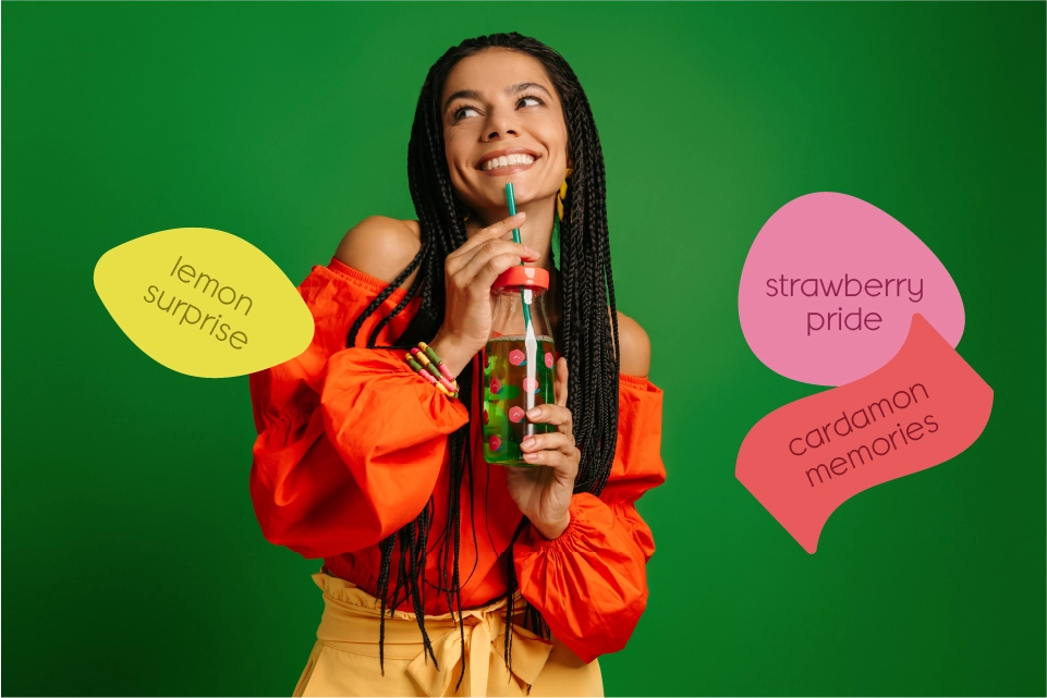 A smiling woman with braided hair holds a bottle of water, promoting hydration and wellness.